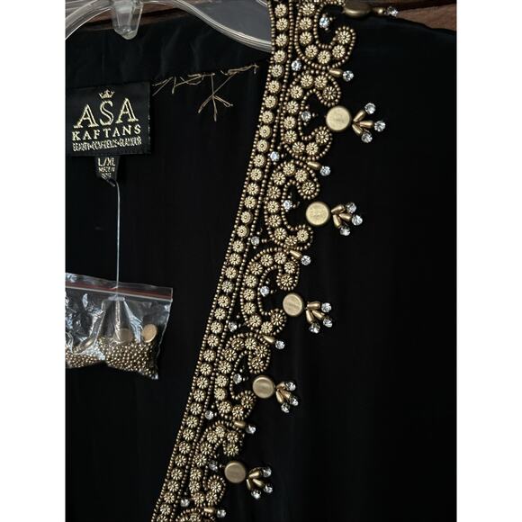 Asa Kaftans Black Gold Beading Halter Dress w/ Double Tie Front Robe Sz L / XL - Picture 11 of 16
